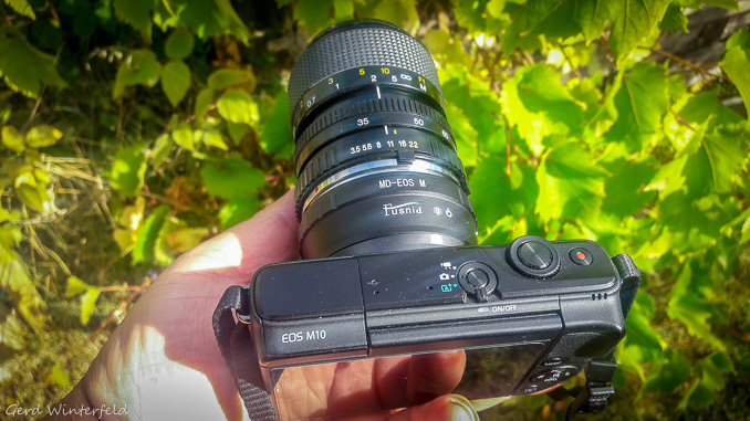 Canon EOS-M10 mit Fusid Adapter und Exakta-Minolta MD Objektiv