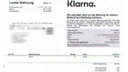 Klarna Rechnung - letzte Mahnung