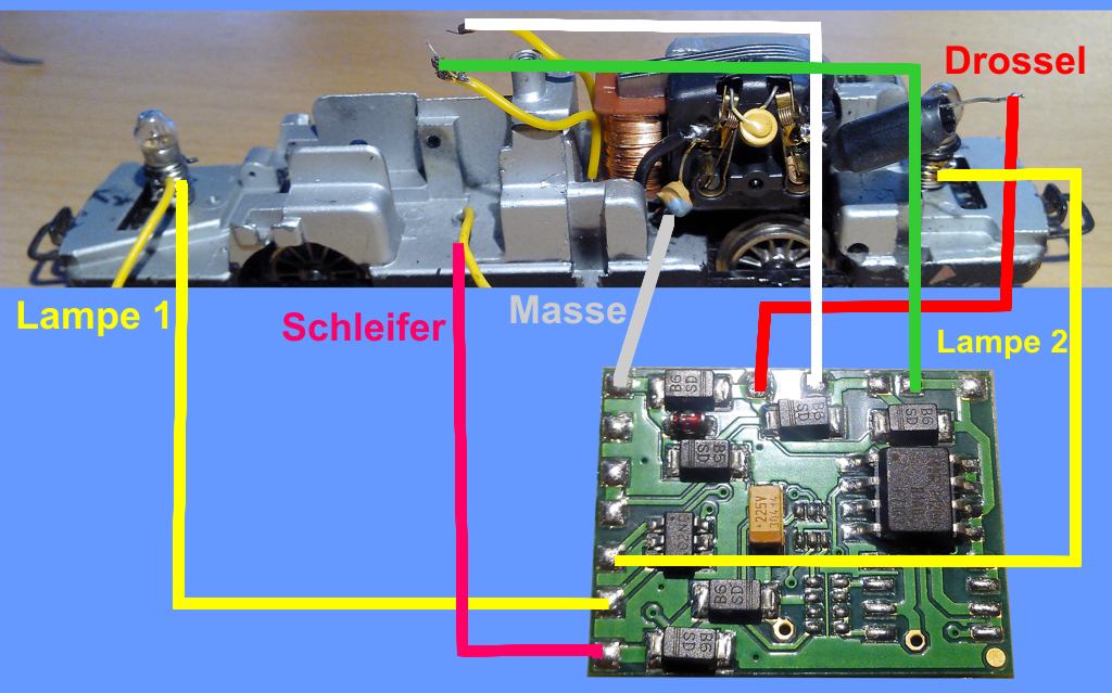 Verdrahtungsplan für die Digitalisierung des Schienenbus mit dem Decoder